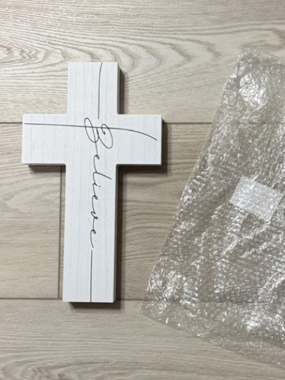 NWT-White Decorative Wooden Cross Wall Accent - Faith Script